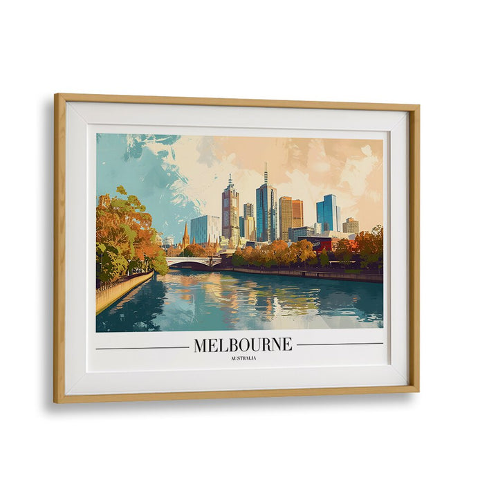 melbourne-australia I travel posters in Oak Wood Frame With Mount