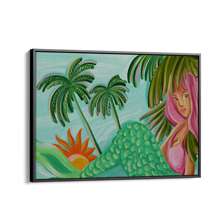 mermaid summer Vintage paintings in Black Floater Frame