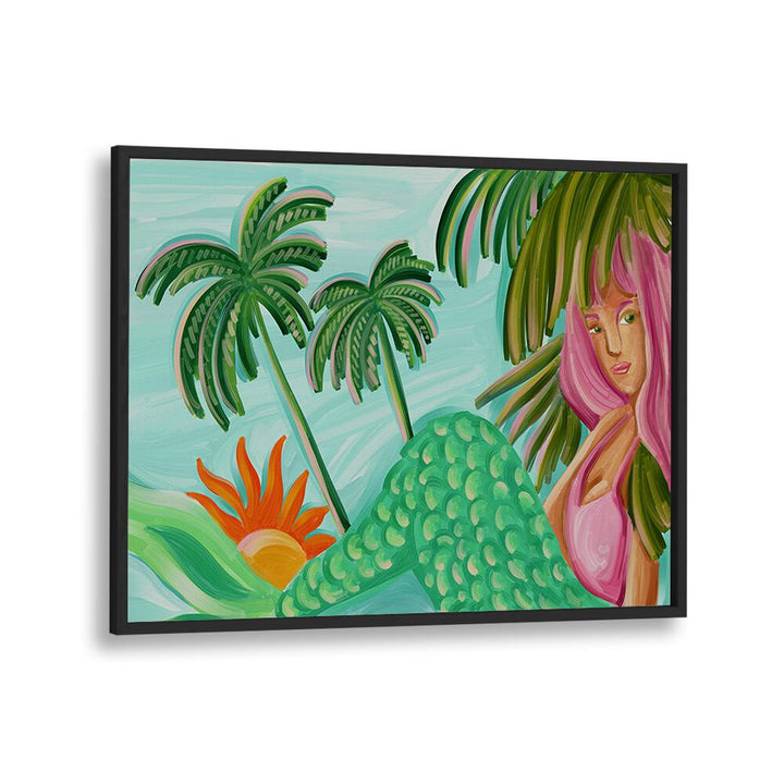 mermaid summer Vintage paintings in Black Plain Frame