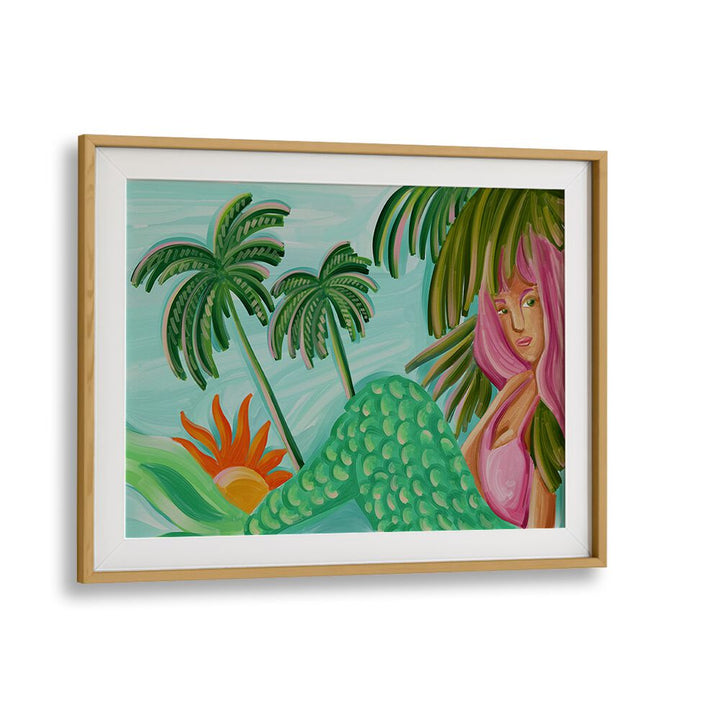 mermaid summer Vintage paintings in Oak Wood Frame With Mount