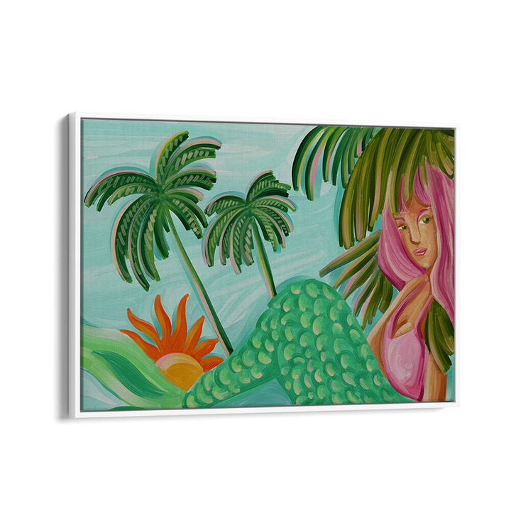 mermaid summer Vintage paintings in White Floater Frame