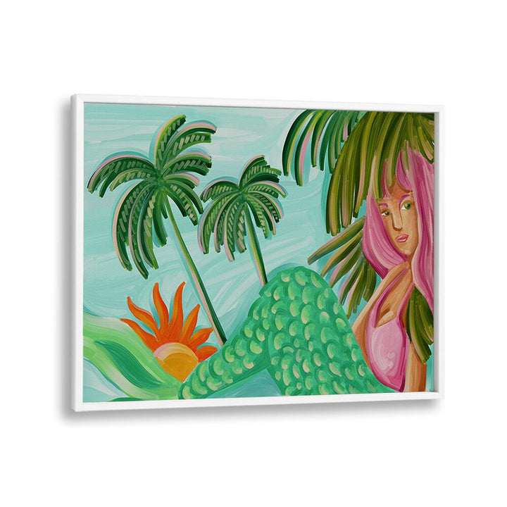 mermaid summer Vintage paintings in White Plain Frame