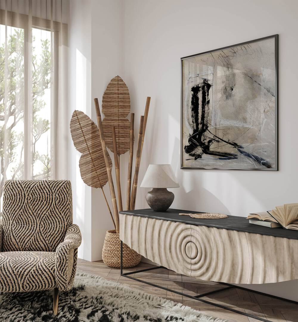 Stylish living room featuring METHOD, ABSTRACT PAINTINGS by Dan Hobday, enhancing the ambiance with captivating art.