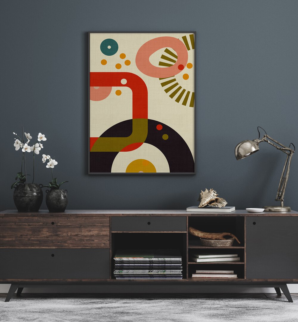 mid century cirque III by ana rut bre abstract art abstract paintings Artwork III placed on a wall