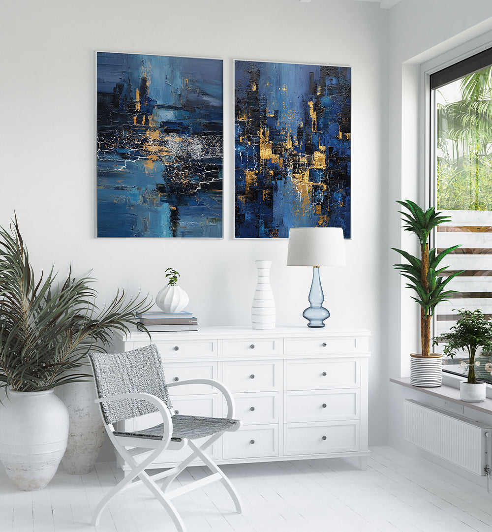 MIDNIGHT METROPOLIS , SET OF 2 PAINTINGS