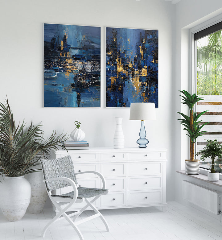 MIDNIGHT METROPOLIS , SET OF 2 PAINTINGS
