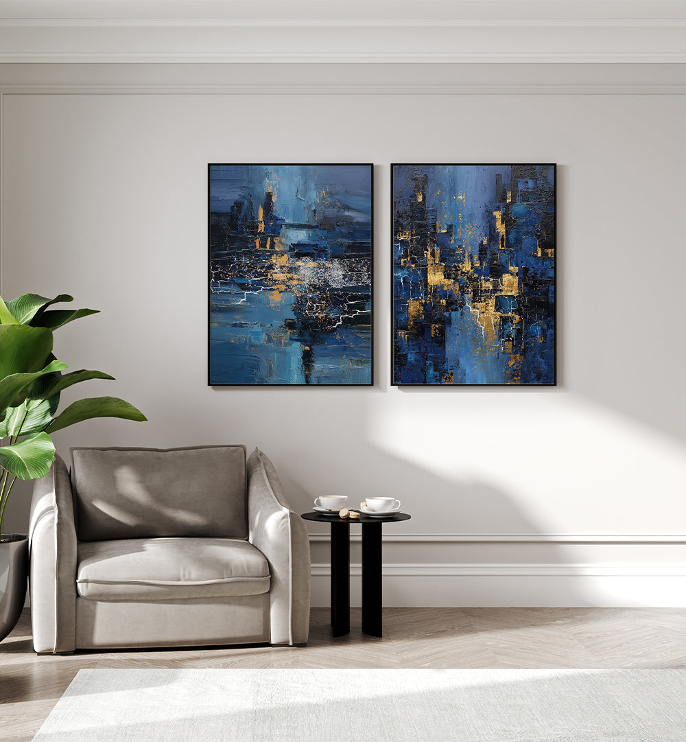 MIDNIGHT METROPOLIS , SET OF 2 PAINTINGS