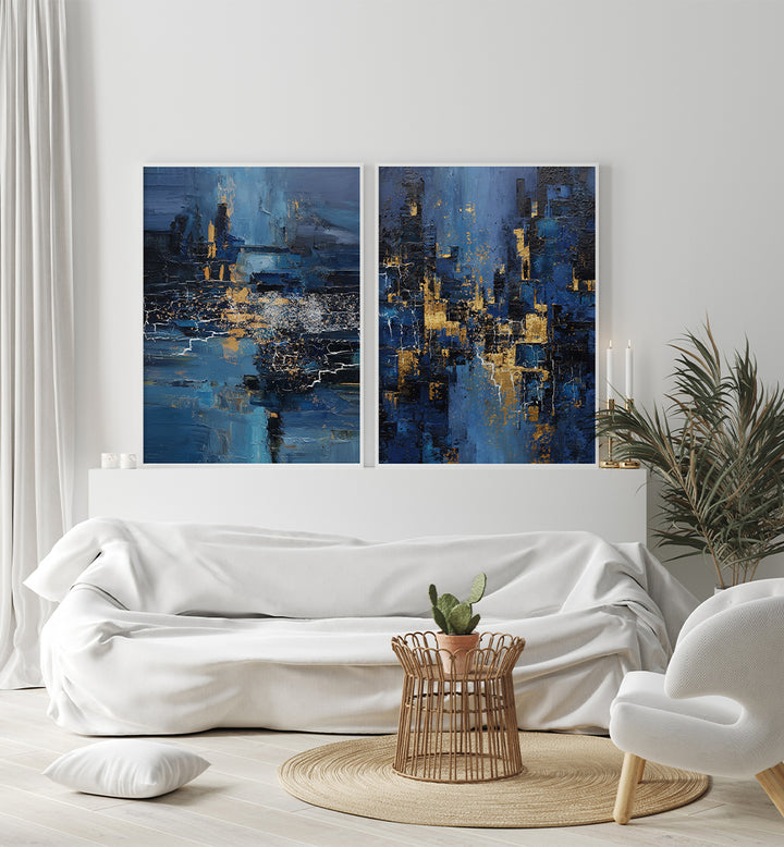 MIDNIGHT METROPOLIS , SET OF 2 PAINTINGS