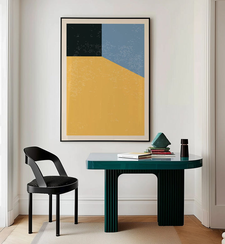 minimal abstract shapes series i by jay stanley geometric art paintings Artwork III placed on a wall