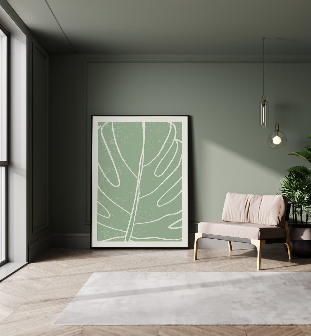 minimal monstera collection I by jay stanley floral paintings Artwork I placed on a wall