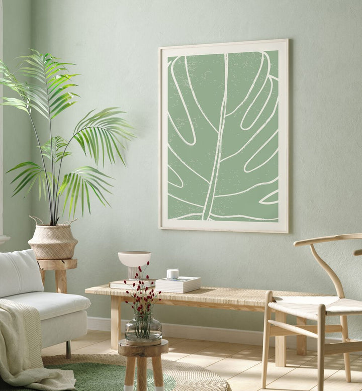 minimal monstera collection I by jay stanley floral paintings Artwork IV placed on a wall