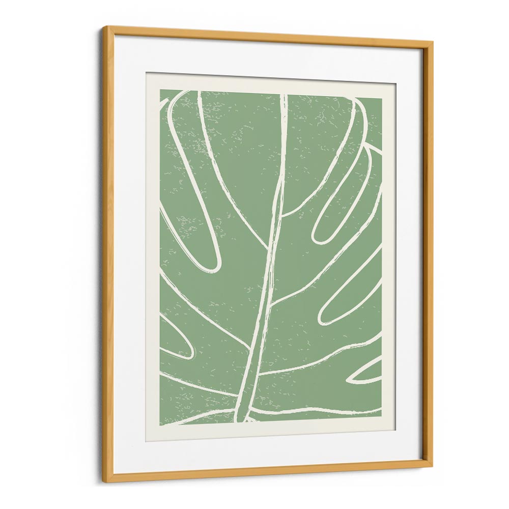 minimal monstera collection I by jay stanley floral paintings in Oak Wood Frame With Mount