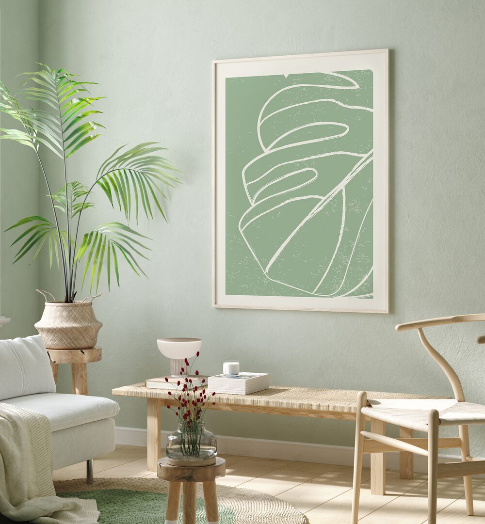 minimal monstera collection ii by jay stanley floral paintings Artwork III placed on a wall