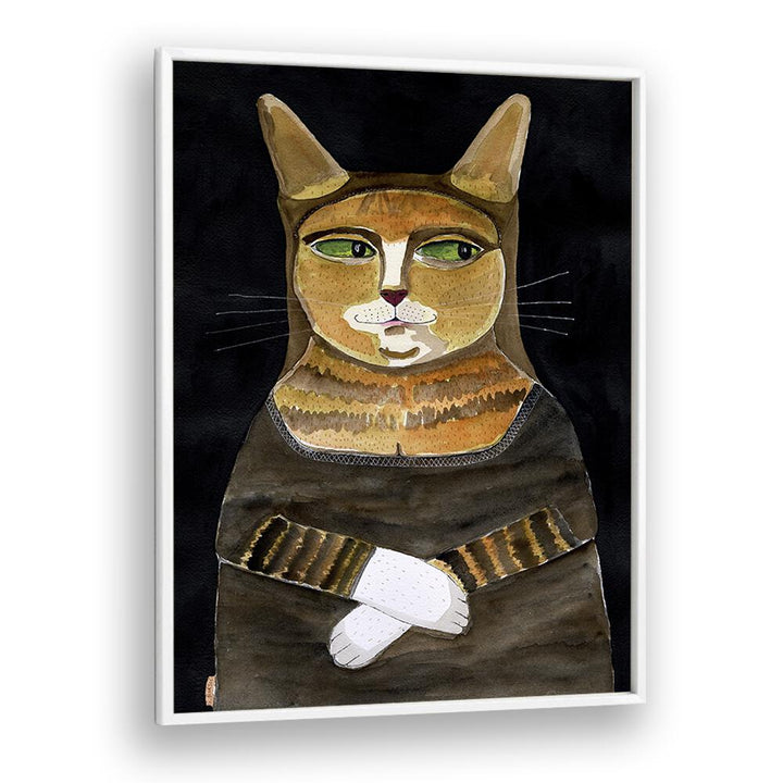 mona lisa cat women illustration paintings in White Plain Frame