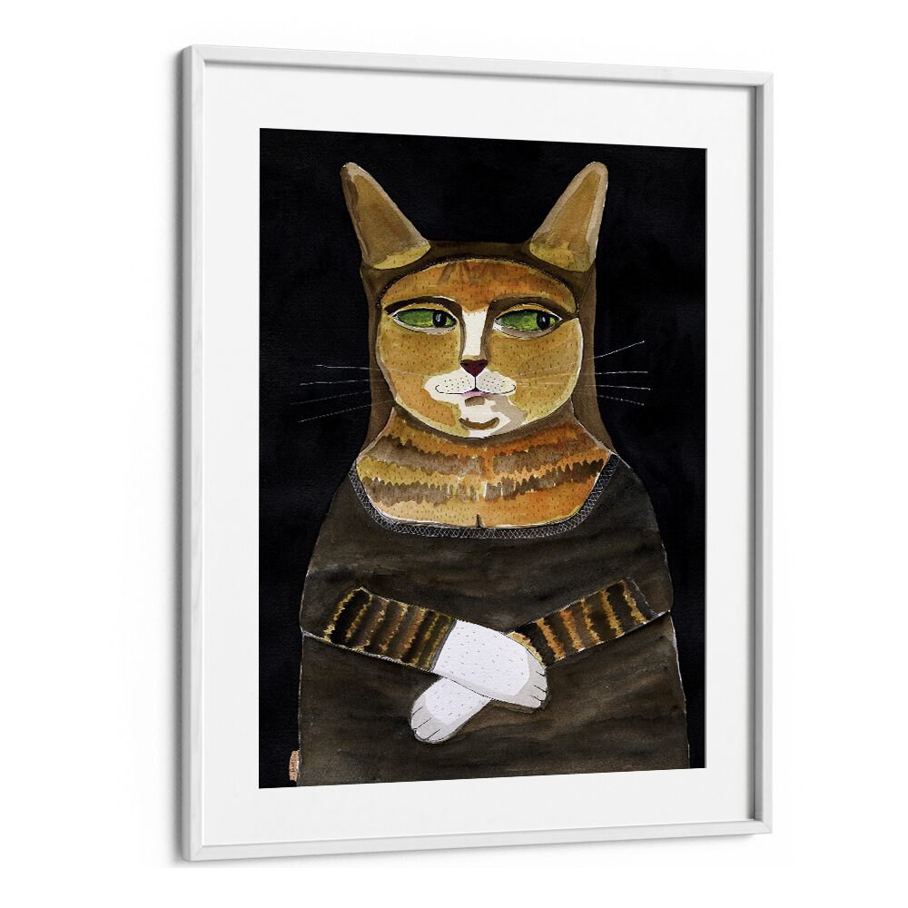 mona lisa catwomen illustration paintings in White Frame With Mount