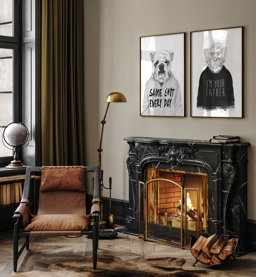 Stylish decor featuring the MONKEY SET, SET OF 2 PAINTINGS, bringing a playful touch to your home.