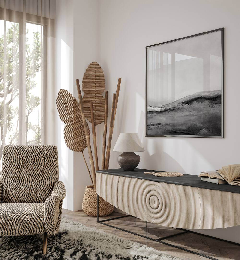 Elevate your decor with MONO II, ABSTRACT PAINTINGS by Dan Hobday, a striking focal point for any living space.