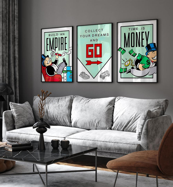 monopoly set set of 3  placed on a wall
