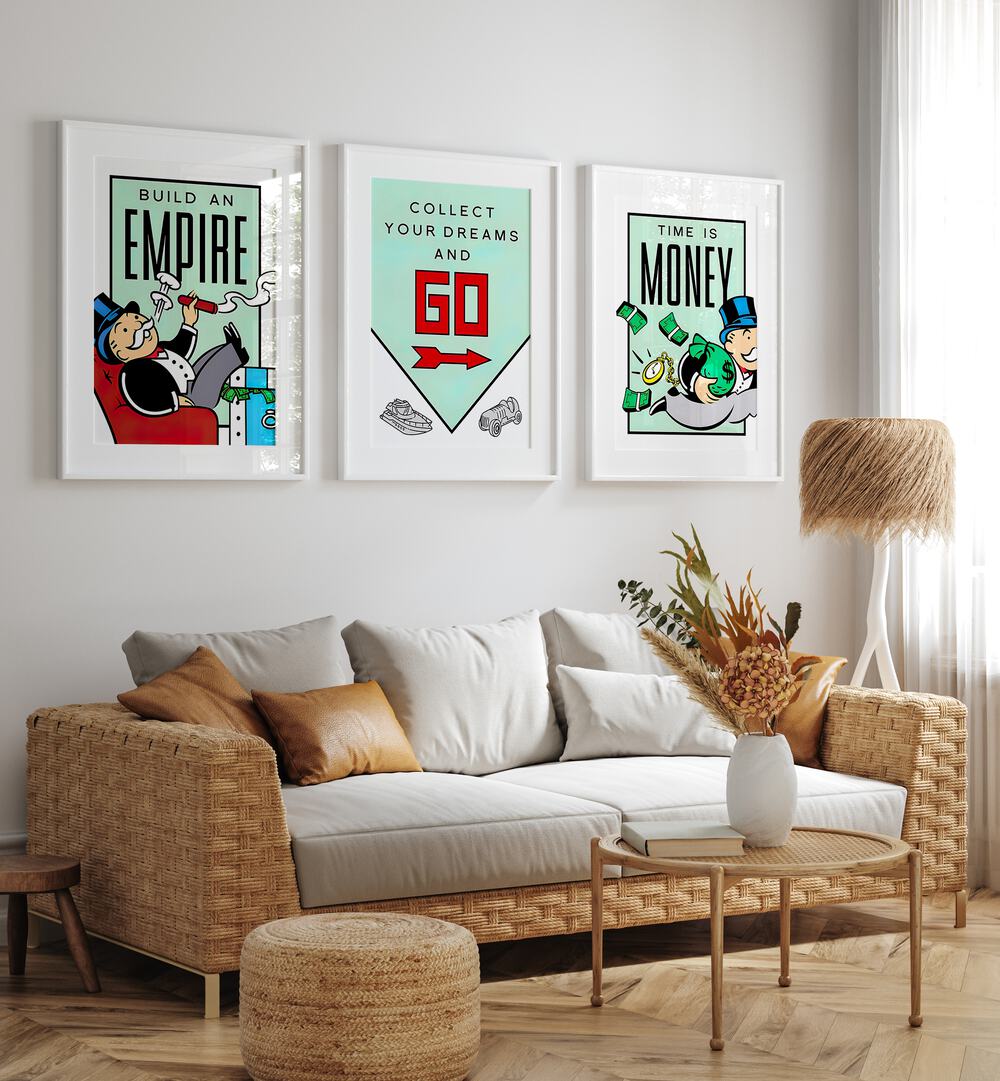 monopoly set set of 3  placed on a wall