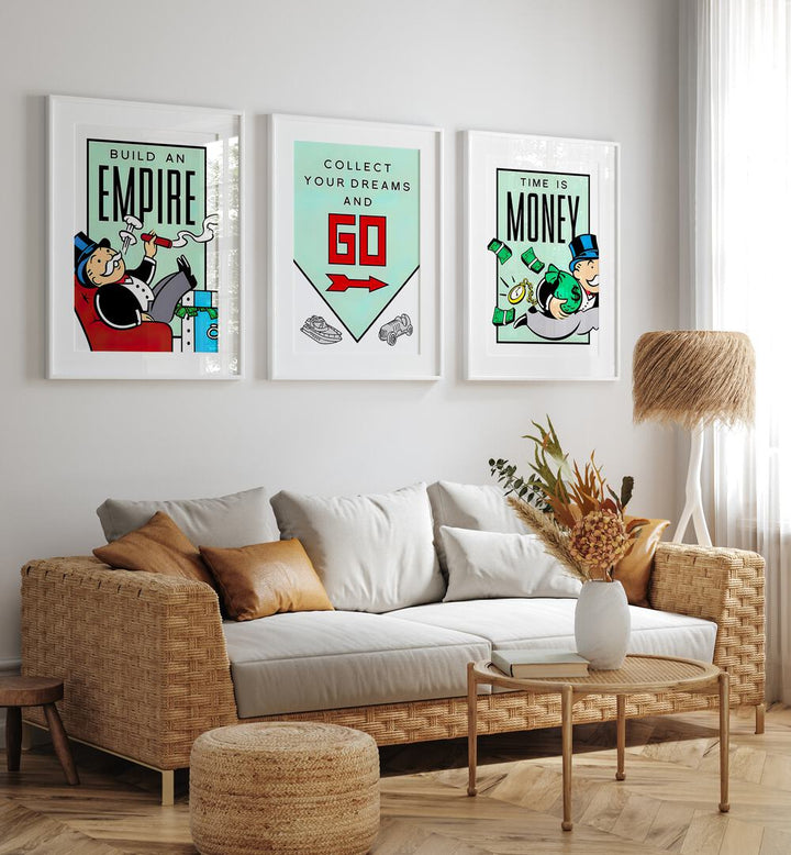 monopoly set set of 3  placed on a wall