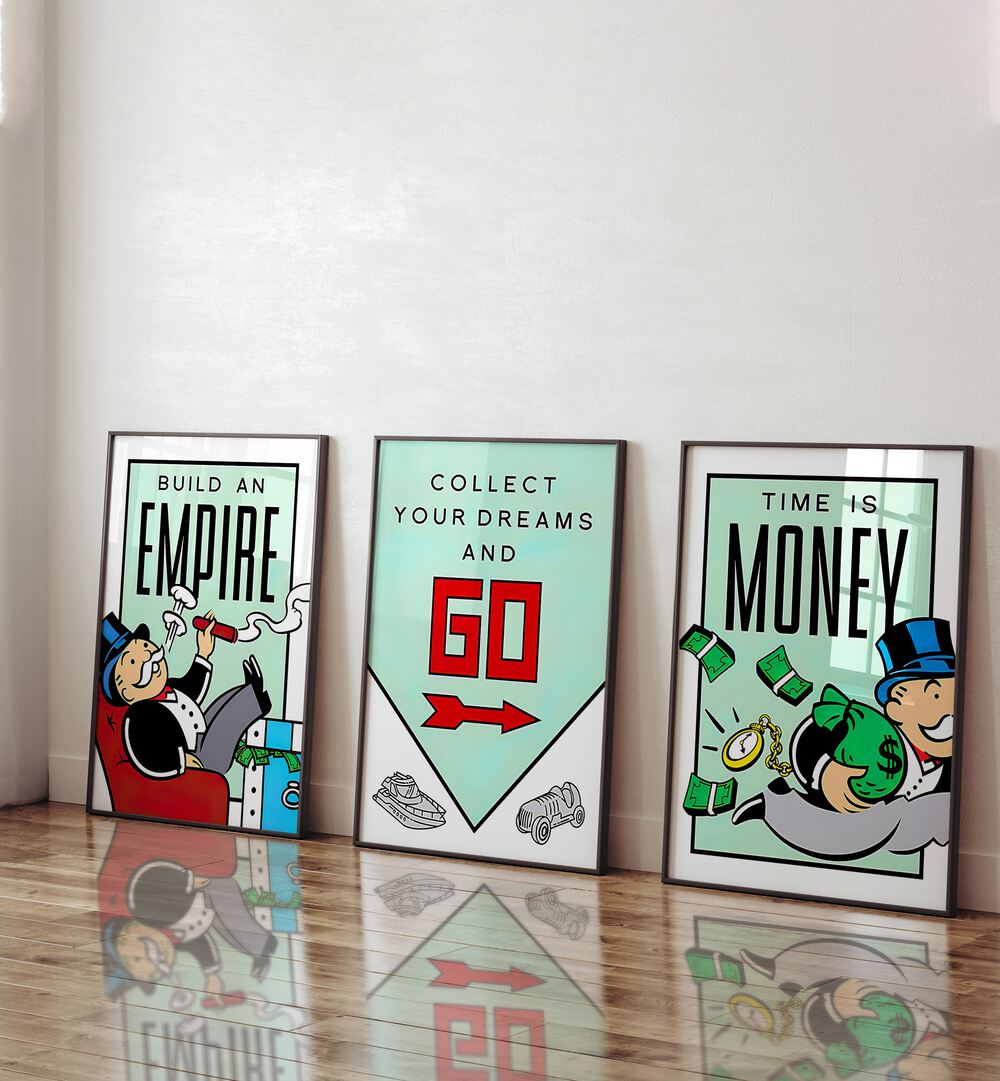 monopoly set set of 3  placed on a wall