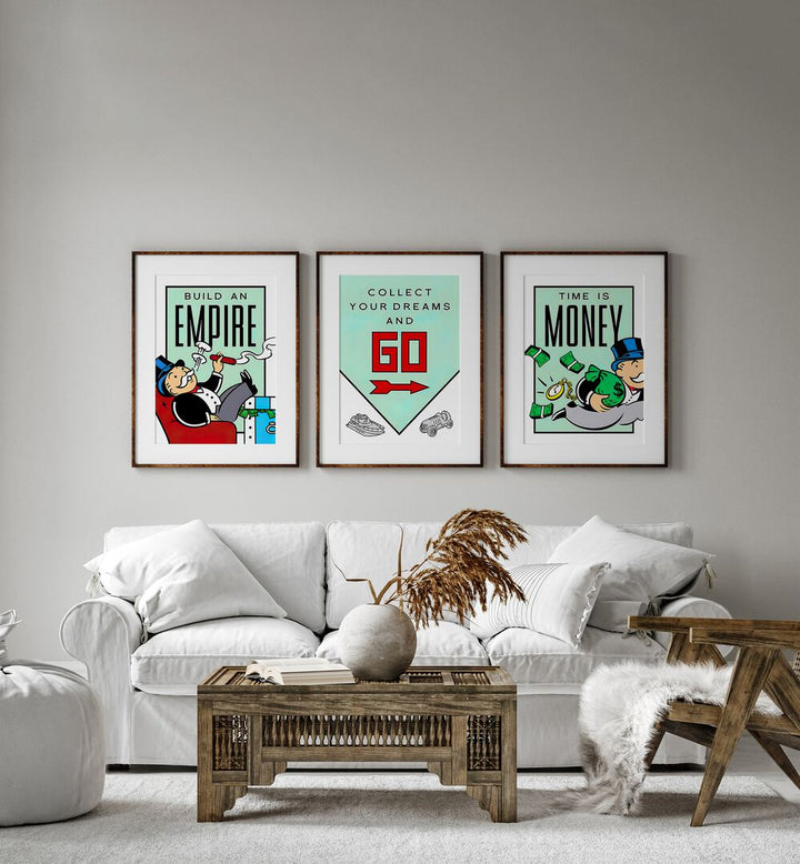 monopoly set set of 3  placed on a wall