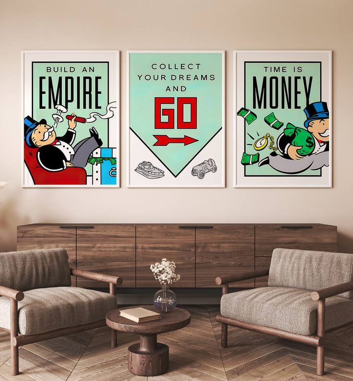 monopoly set set of 3  placed on a wall