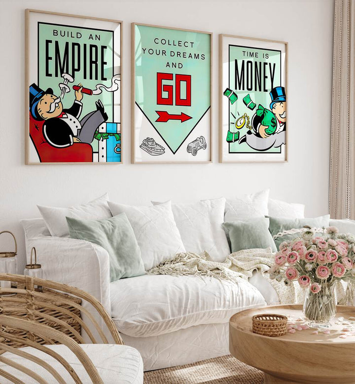 monopoly set set of 3  placed on a wall