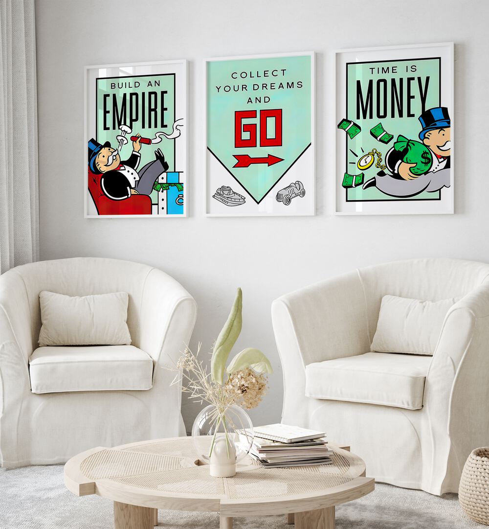 monopoly set set of 3  placed on a wall