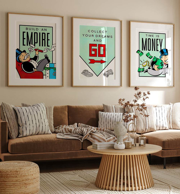 monopoly set set of 3  placed on a wall