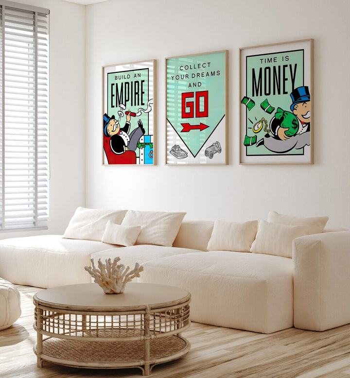monopoly set set of 3  placed on a wall