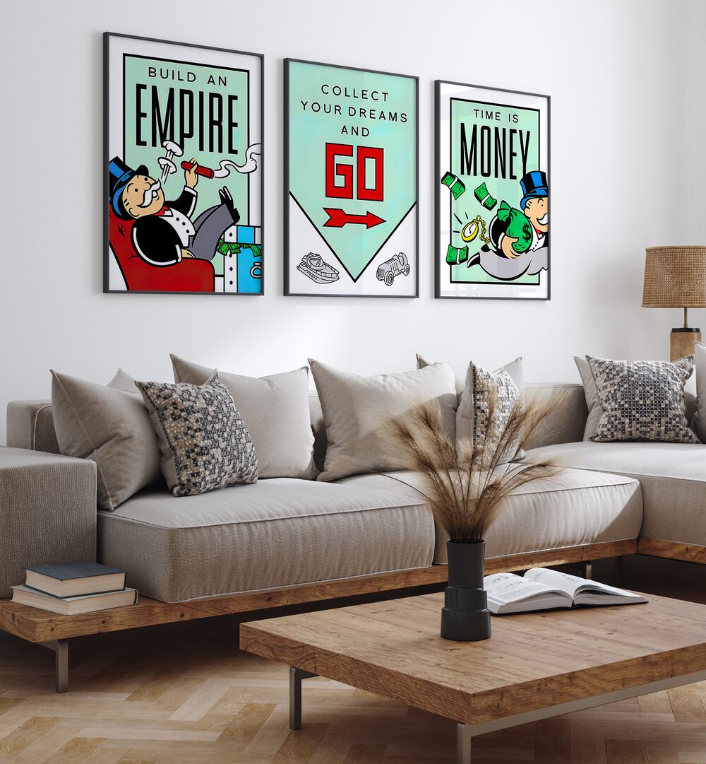 monopoly set set of 3  placed on a wall