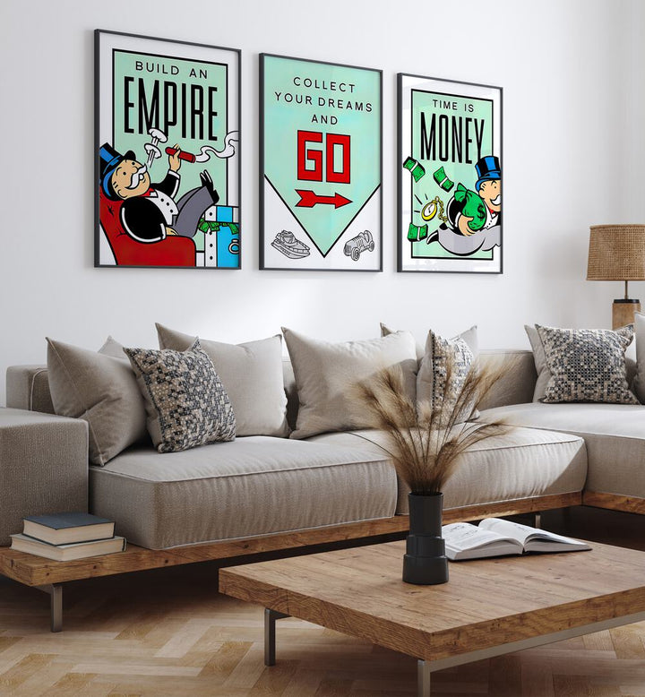 monopoly set set of 3  placed on a wall