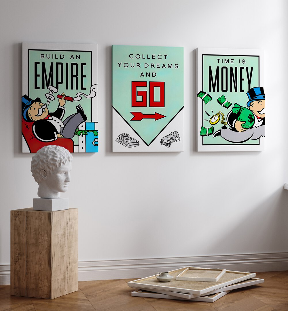 monopoly set set of 3  placed on a wall