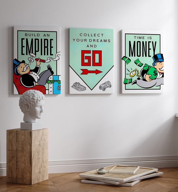 monopoly set set of 3  placed on a wall