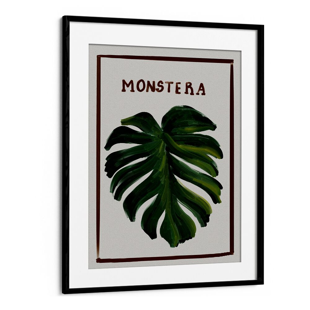 monstera Vintage paintings in Black Frame With Mount