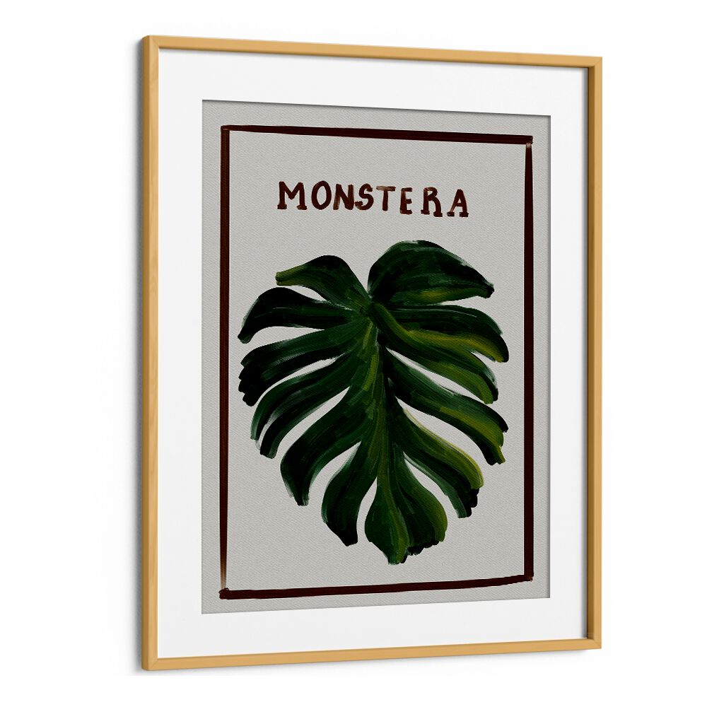 monstera Vintage paintings in Oak Wood Frame With Mount