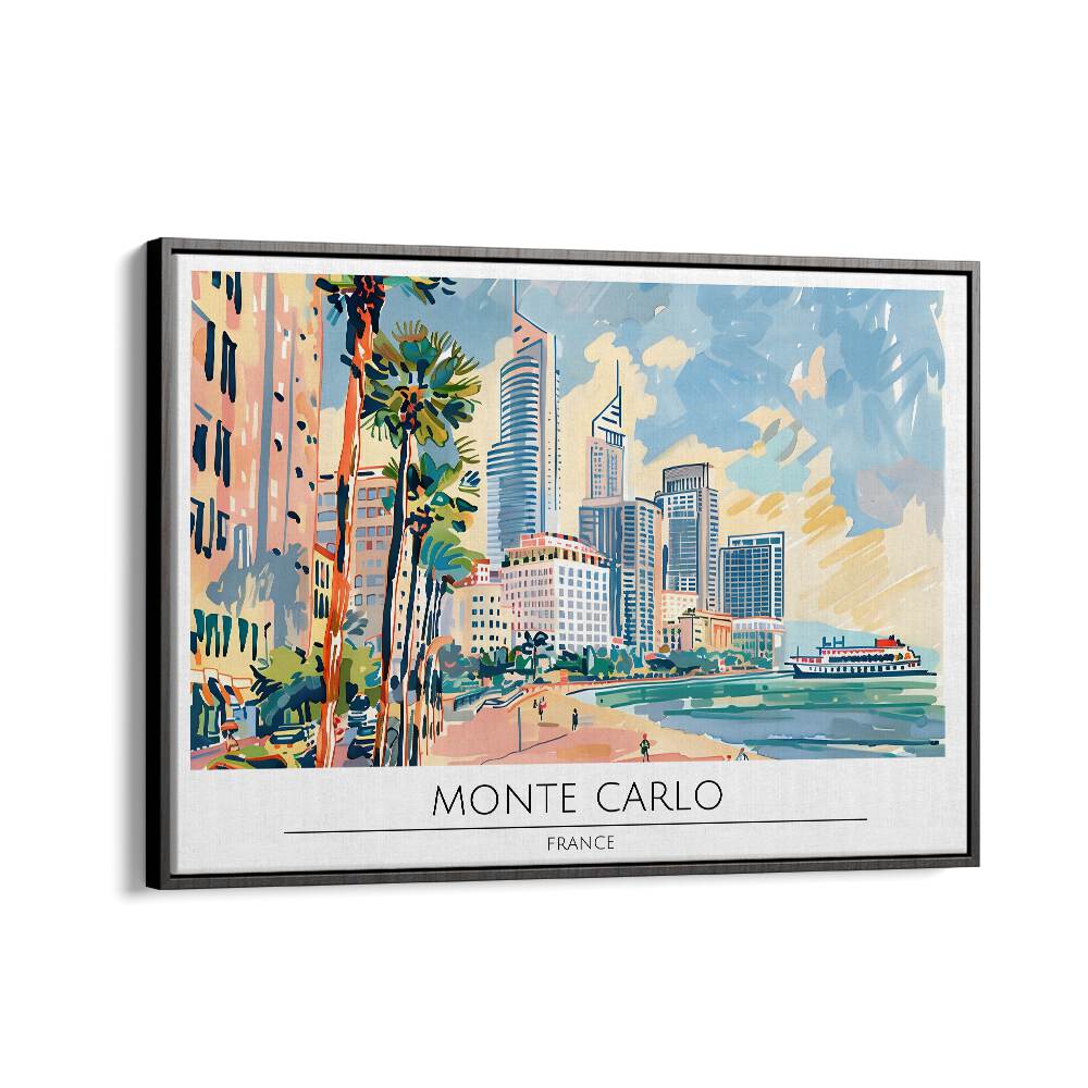 monte carlo city-france travel posters in Black Floater Frame