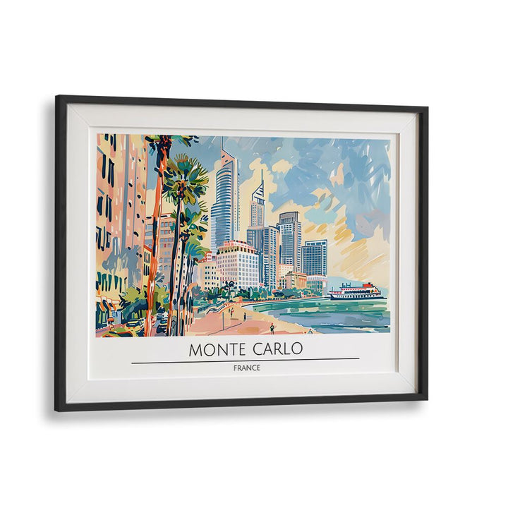 monte carlo city-france travel posters in Black Frame With Mount