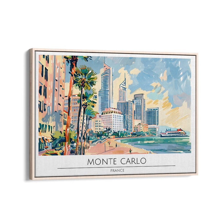 monte carlo city-france travel posters in Oak Wood Floater Frame