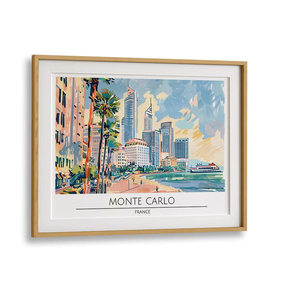 monte carlo city-france travel posters in Oak Wood Frame With Mount