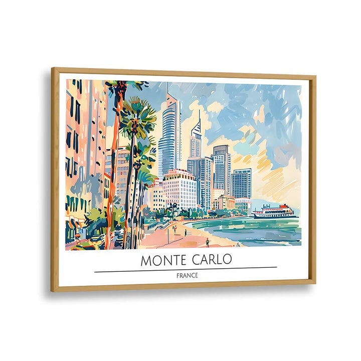 monte carlo city-france travel posters in Oak Wood Plain Frame