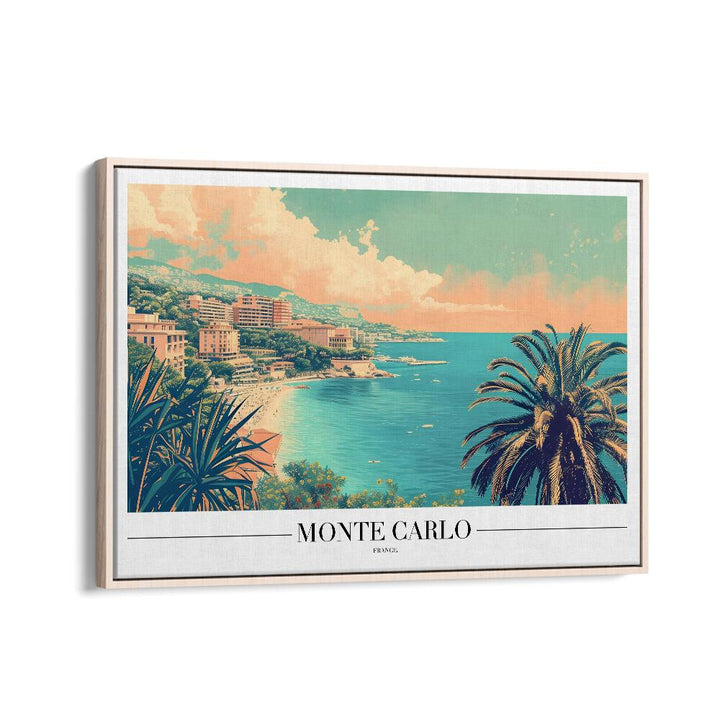 monte carlo-france travel posters in Oak Wood Floater Frame