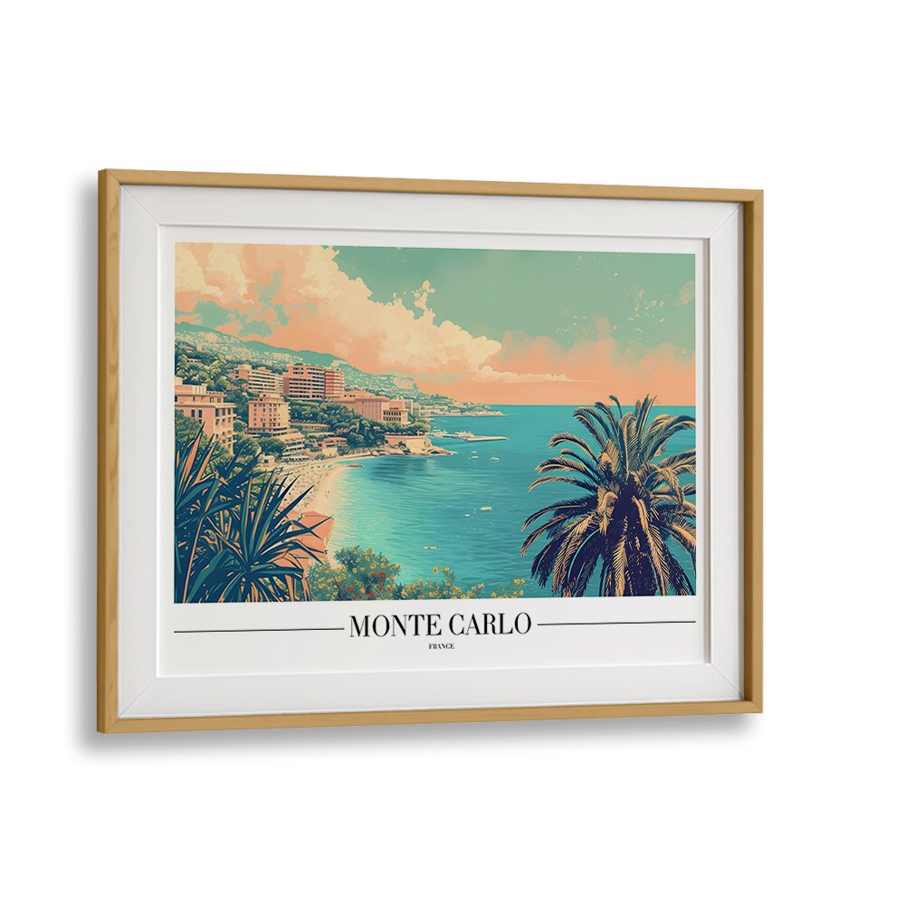 monte carlo-france travel posters in Oak Wood Frame With Mount