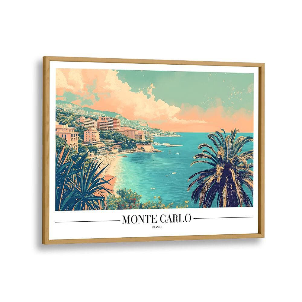 monte carlo-france travel posters in Oak Wood Plain Frame