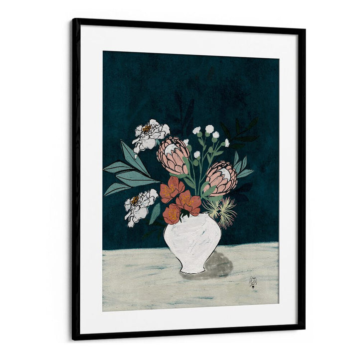 moody floral i botanical flower paintings in Black Frame With Mount