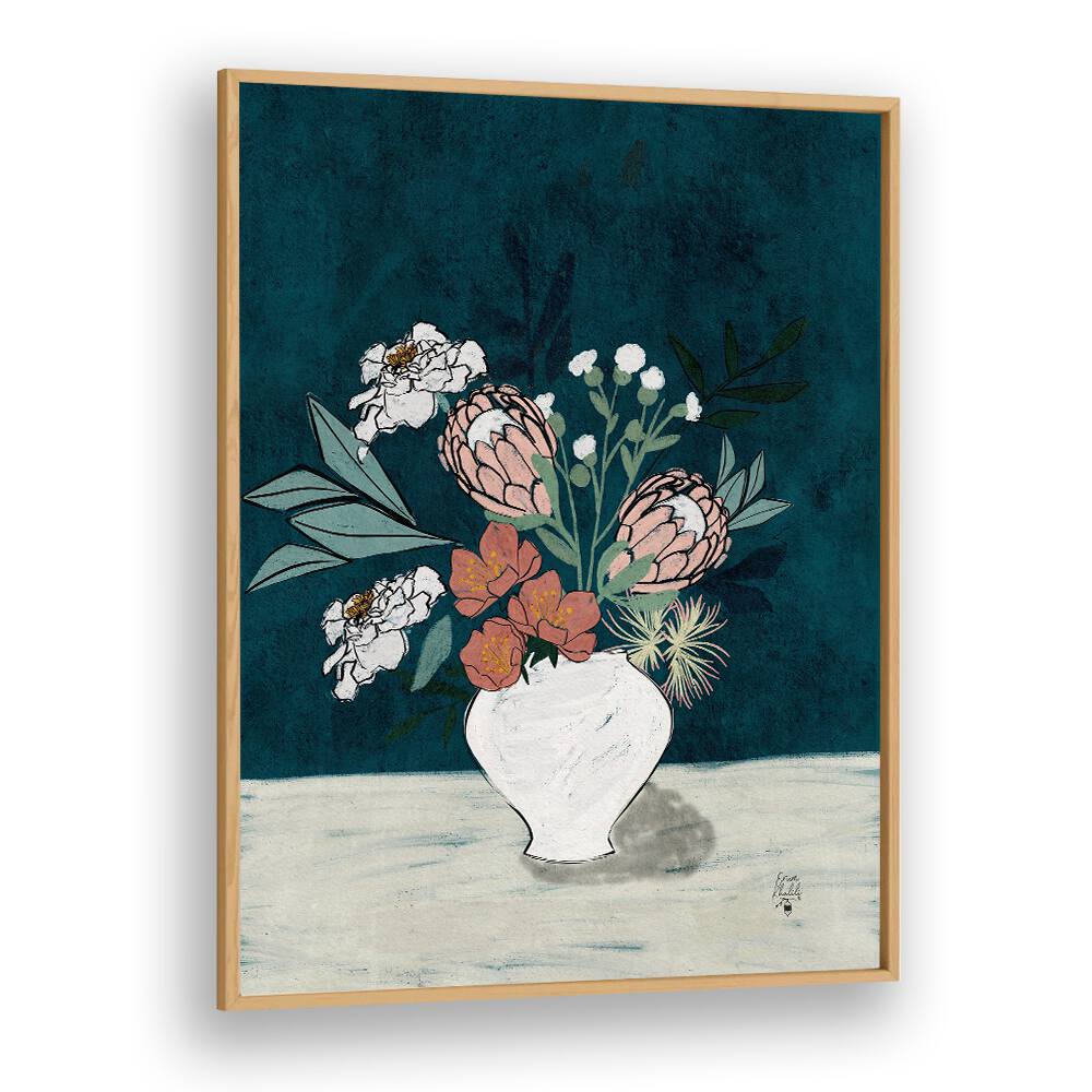  moody floral i botanical flower paintings in Oak Wood Plain Frame