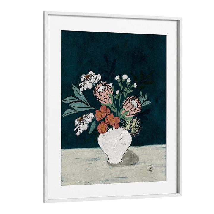 moody floral ibotanical flower paintings in White Frame With Mount