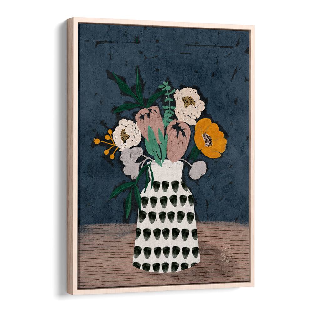 moody floral ii botanical flower paintings in Oak Wood Floater Frame