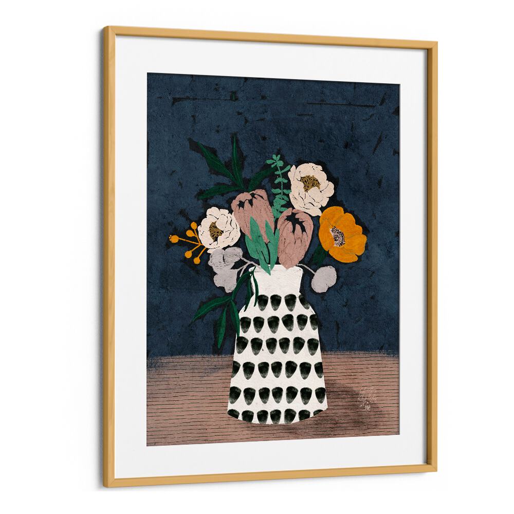 moody floral ii botanical flower paintings in Oak Wood Frame With Mount